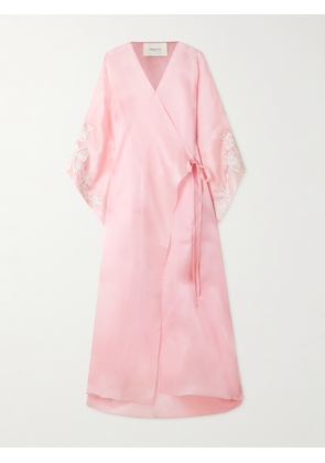 Shatha Essa - Sequin-embellished Embroidered Organic Silk Wrap Gown - Pink - small,medium,large,x large
