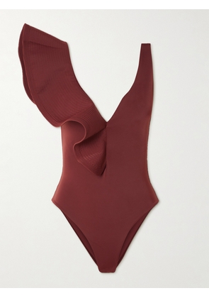 Johanna Ortiz - Boleros Y Voleros Ruffled Swimsuit - Burgundy - x small,small,medium,large,x large