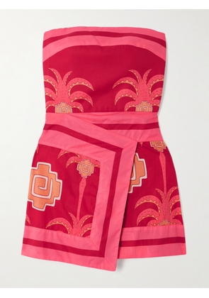 Johanna Ortiz - Raiz Ritual Strapless Wrap-effect Printed Cotton-poplin Mini Dress - Red - US0,US2,US4,US6,US8,US10,US12