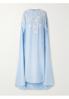 Shatha Essa - Bead-embellished Cape-effect Crepe Gown - Blue - small,medium,large,x large