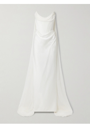 Vivienne Westwood - Galaxy Cape-effect Strapless Organic Silk Chiffon-trimmed Satin Gown - Off-white - UK 6,UK 8,UK 10,UK 12,UK 14