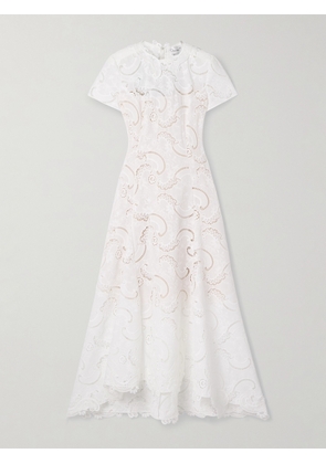 Oscar de la Renta - Scroll Asymmetric Guipure Lace Midi Dress - White - US0,US2,US4,US6,US8,US10,US12