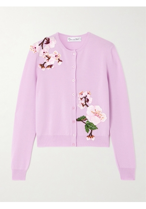 Oscar de la Renta - Appliquéd Wool Cardigan - Purple - x small,small,medium,large,x large