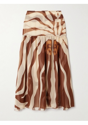 Johanna Ortiz - Bohemia Gathered Printed Recycled-chiffon Maxi Skirt - Brown - US0,US2,US4,US6,US8,US10,US12