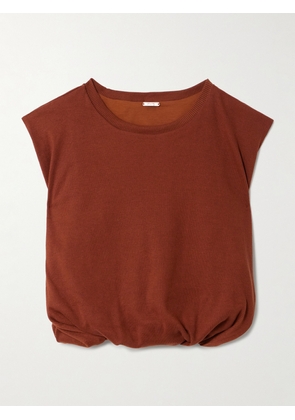 Johanna Ortiz - Muraya Cropped Gathered Jersey T-shirt - Burgundy - x small,small,medium,large