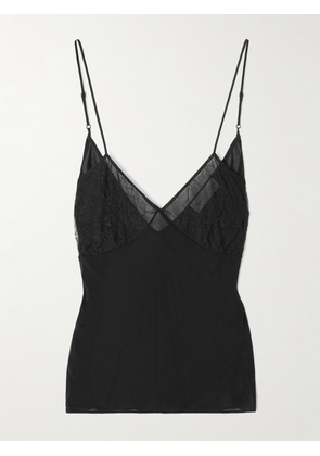 Veronica de Piante - Martina Chantilly Lace-trimmed Wool-voile Camisole - Black - IT36,IT38,IT40,IT42,IT44,IT46