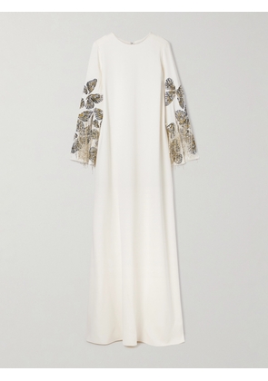 Oscar de la Renta - Embroidered Embellished Silk-blend Crepe Gown - Ivory - x small,small,medium,large,x large