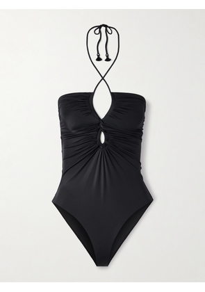 Johanna Ortiz - Coral Reef Cutout Twist-front Recycled Halterneck Swimsuit - Black - XS/S,S/M,M/L,L/XL