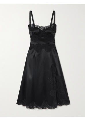 Dolce & Gabbana - Lace-trimmed Satin Midi Dress - Black - IT36,IT38,IT40,IT42,IT44,IT46,IT48,IT50