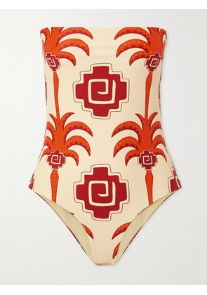 Johanna Ortiz - Alta Mar Strapless Printed Recycled Swimsuit - Orange - x small,small,medium,large,x large