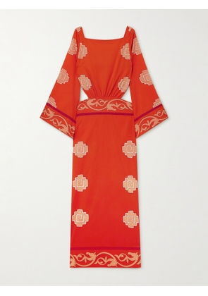 Johanna Ortiz - Underwater Sanctuary Open-back Printed Cotton-poplin Maxi Dress - Red - x small,small,medium,large,x large