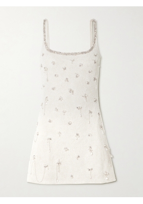Clio Peppiatt - Droplet Embellished Beaded Stretch-tulle Mini Dress - Ivory - xx small,x small,small,medium,large,x large