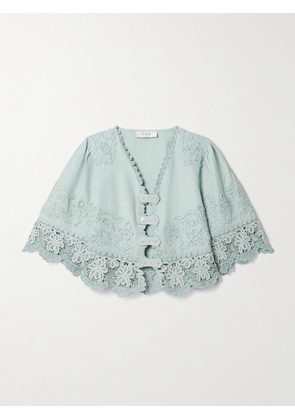 Sea - Iyla Cropped Embroidered Broderie Anglaise Cotton And Linen-blend Top - Blue - xx small,x small,small,medium,large,x large
