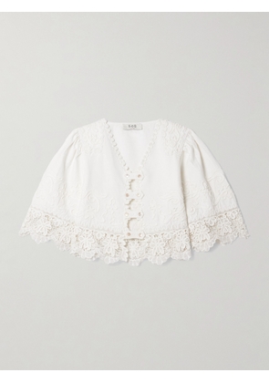 Sea - Iyla Cropped Embroidered Broderie Anglaise Cotton And Linen-blend Top - White - xx small,x small,small,medium,large,x large