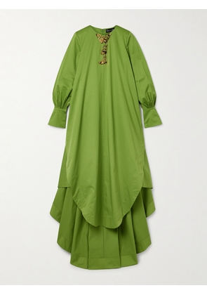 Oscar de la Renta - Draped Embellished Cotton-blend Taffeta Gown - Green - x small,small,medium,large,x large