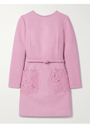 Oscar de la Renta - Belted Embroidered Cotton-blend Bouclé-tweed Mini Dress - Pink - US0,US2,US4,US6,US8,US10