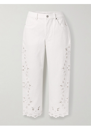 Sea - Cavina Cropped Broderie Anglaise Barrel-leg Jeans - White - US0,US2,US4,US6,US8,US10,US12,US14