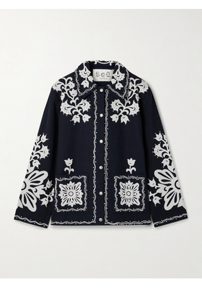 Sea - Liliana Studded Appliquéd Cotton-canvas Jacket - Blue - xx small,x small,small,medium,large,x large