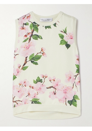 Oscar de la Renta - Paneled Knitted And Floral-print Silk-blend Twill Tank - Ecru - x small,small,medium,large