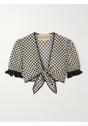 Valentino Garavani - Cropped Ruffled Polka-dot Cotton-poplin Top - Black - IT36,IT38,IT40,IT42,IT44,IT46,IT48