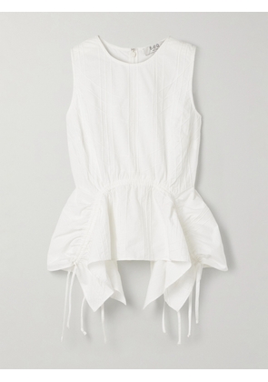 Sea - Camden Ruched Embroidered Cotton-poplin Peplum Top - White - US0,US2,US4,US6,US8,US10,US12,US14