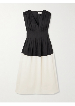 Sea - Nicola Two-tone Pintucked Ramie Midi Dress - Black - US0,US2,US4,US6,US8,US10,US12,US14