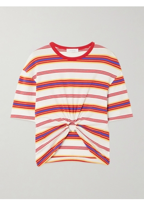 RABANNE - Embellished Striped Cotton-blend Jersey T-shirt - Red - FR 34,FR 36,FR 38,FR 40,FR 42,FR 44,FR 46