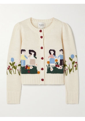 Sea - Wendie Embroidered Intarsia Wool-blend Cardigan - Multi - xx small,x small,small,medium,large