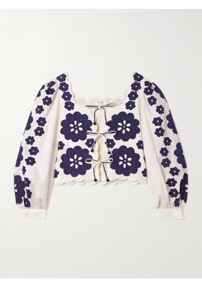 Sea - Catrine Tie-front Scalloped Appliquéd Cotton-voile Blouse - Ivory - xx small,x small,small,medium,large,x large