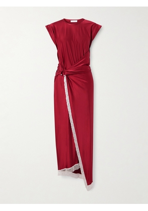 RABANNE - Asymmetric Fringed Draped Satin-jersey Dress - Red - FR 34,FR 36,FR 38,FR 40,FR 42,FR 44