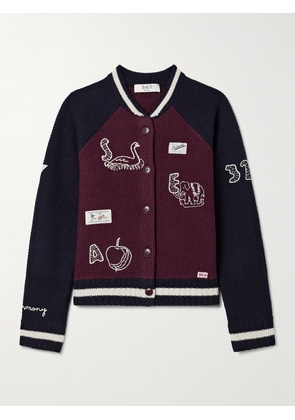 Sea - Archer Embroidered Appliquéd Merino Wool Cardigan - Burgundy - xx small,x small,small,medium,large