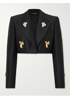 Dolce & Gabbana - Cropped Embellished Wool And Silk-blend Satin Blazer - Black - IT38,IT40,IT42,IT44