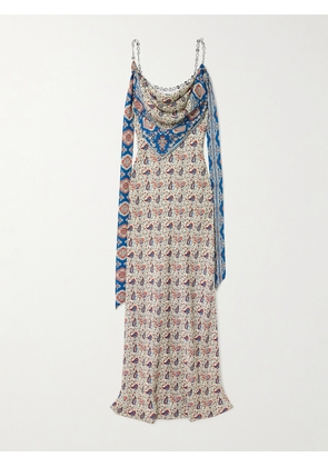 RABANNE - Chain-embellished Paisley-print Crepe Maxi Dress - Cream - FR 34,FR 36,FR 38,FR 40,FR 42,FR 44