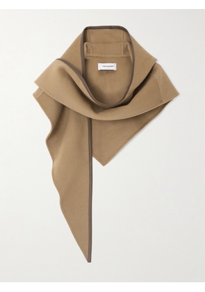 Yves Salomon - Leather-trimmed Wool And Cashmere-blend Scarf - Brown - One size