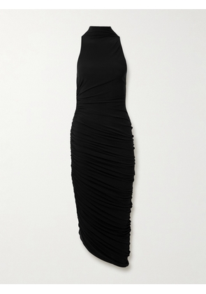 Jacquemus - The Piazza Asymmetric Gathered Stretch-jersey Turtleneck Dress - Black - x small,small,medium,large,x large