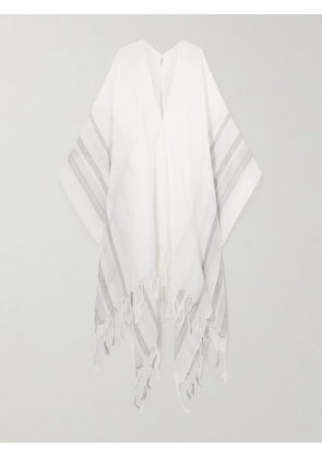 Brunello Cucinelli - Tasseled Striped Linen-blend Wrap - Neutrals - One size