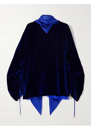 Lanvin - Scarf-detailed Velvet And Gathered Chiffon Blouse - Blue - FR 34,FR 36,FR 38,FR 40,FR 42