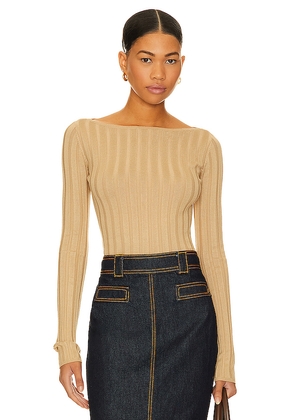 L'Academie x Marianna Kayce Long Sleeve Rib Top in Beige. Size L. Also in M, XL.