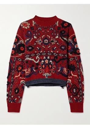 Sacai - Shell-trimmed Embroidered Jacquard-knit Wool Sweater - 1,2,3,4
