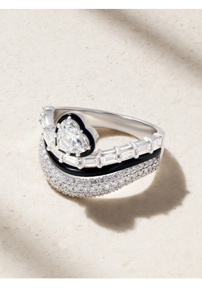 Kamyen - Heart 18-karat White Gold, Diamond And Enamel Ring - Silver - 6,7