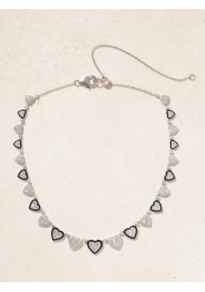 Kamyen - Heart 18-karat White Gold, Diamond And Enamel Choker - Black - One size