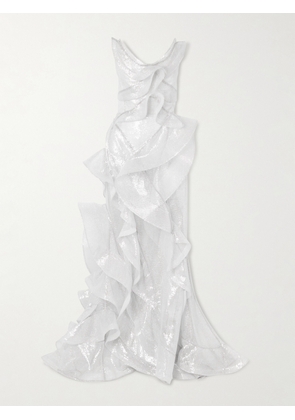 Maticevski - Refraction Strapless Ruffled Sequined Mesh Gown - Off-white - UK 6,UK 8,UK 10,UK 12