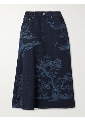 Erdem - Asymmetric Paneled Printed Denim Midi Skirt - Blue - UK 4,UK 6,UK 8,UK 10,UK 12,UK 14,UK 16