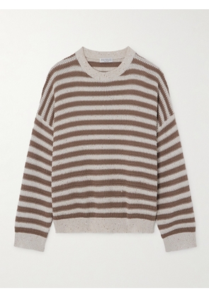 Brunello Cucinelli - Sequin-embellished Striped Cotton-blend Sweater - Brown - xx small,x small,small,medium,large,x large,xx large