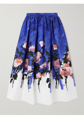 Erdem - Gathered Floral-print Cotton-blend Twill Midi Skirt - Blue - UK 4,UK 6,UK 8,UK 10,UK 12,UK 14,UK 16,UK 18,UK 20,UK 22