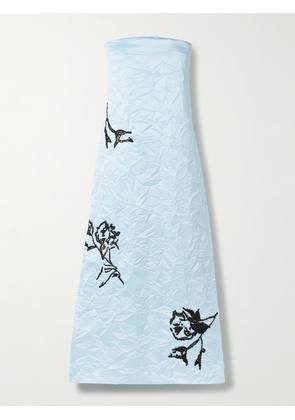 Erdem - Strapless Embellished Crinkled-satin Midi Dress - Blue - UK 4,UK 6,UK 8,UK 10,UK 12