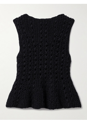 KHAITE - Yuka Open-knit Cotton-blend Peplum Tank - Black - x small,small,medium,large