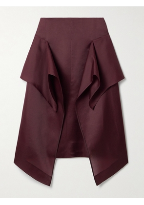 KHAITE - Nina Asymmetric Draped Silk-organza Midi Skirt - Burgundy - US0,US2,US4,US6,US8,US10,US12