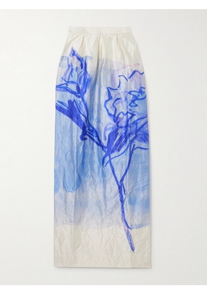 Erdem - Floral-print Metallic Crinkled-satin Maxi Skirt - Blue - UK 4,UK 6,UK 8,UK 10,UK 12,UK 14,UK 16