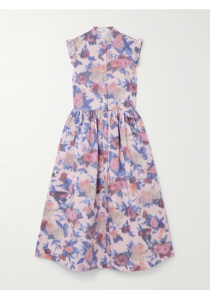 Erdem - Ruffled Gathered Floral-print Cotton-poplin Midi Dress - Pink - UK 4,UK 6,UK 8,UK 10,UK 12,UK 14,UK 16,UK 18,UK 20,UK 22